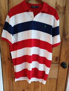 Polo by Ralph Lauren Red, White & Navy Horizontal Stripe Polo - XL